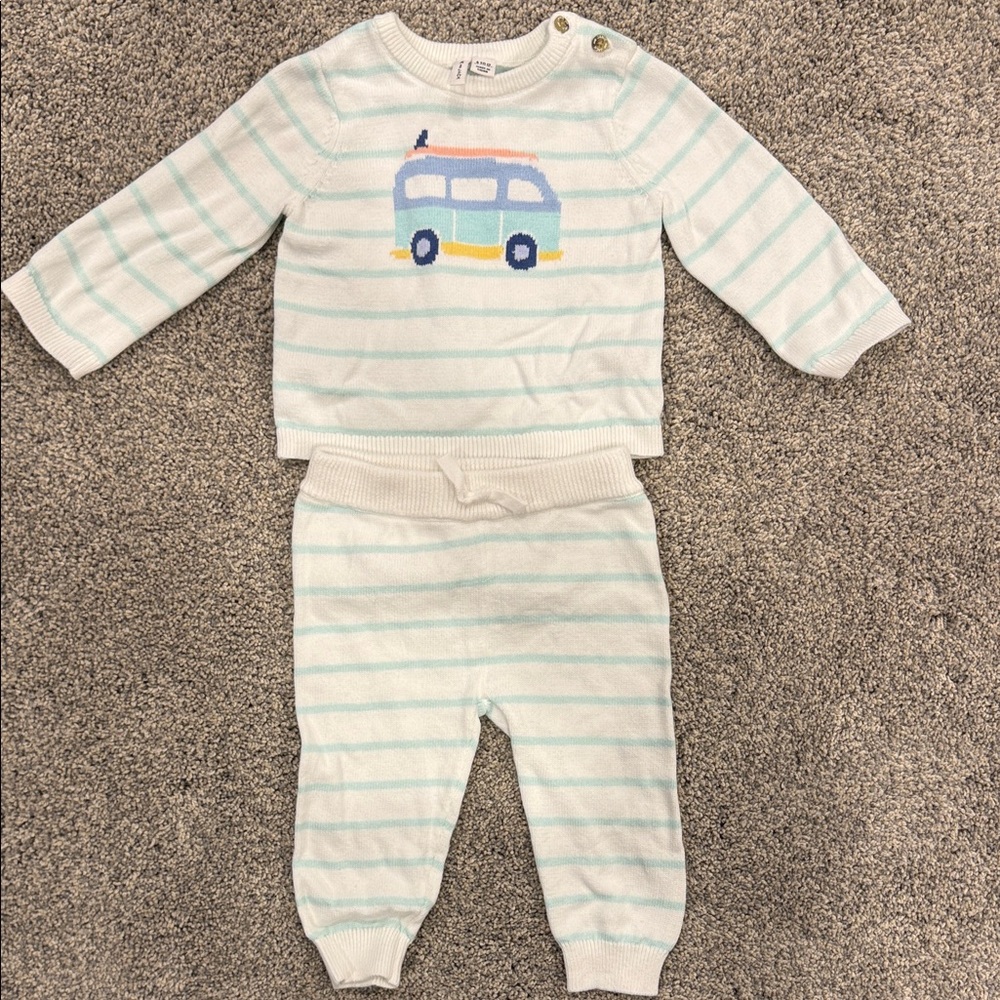 Janie and Jack Blue and Cream Baby Outfit